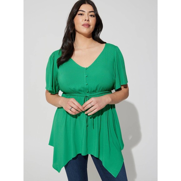 torrid Tops - NWT Torrid Rayon Sharkbite Babydoll Flutter Sleeve Top Shirt Blouse Size 4X (26)